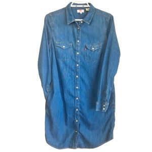 LEVIS 100% Cotton Denim Shirt Midi Dress